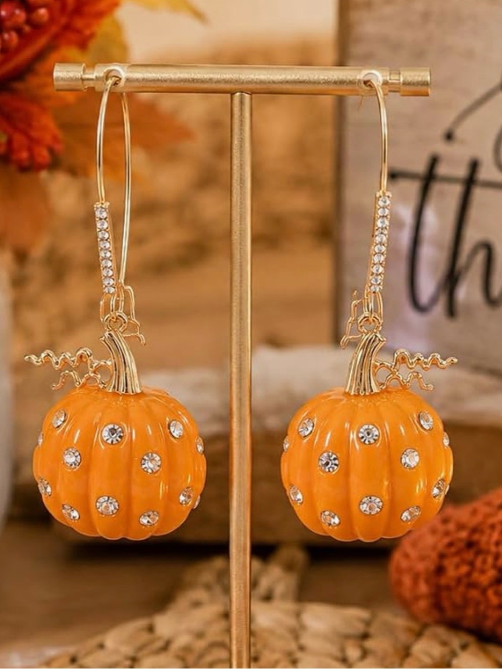 Betsey Johnson Pumpkin Hoop Earrings Orange & Gold Halloween